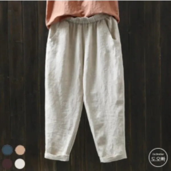 도오빠 여성 밴딩 바지 린넨 9부 배기 린넨 팬츠 루즈핏 여자밴딩바지