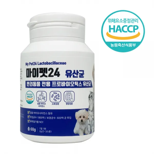 [반려동물 유산균] 마이펫24 프로바이오틱스 유산균/강아지 고양이 유산균 장영양제, 유산균 2병(120g)
