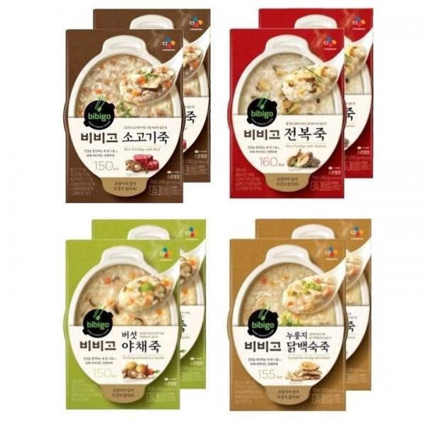 CJ 비비고 죽 용기 A세트 280g x 8개(소고기죽 전복죽 누룽지닭백숙죽 버섯야채죽 각 2개씩), 1세트