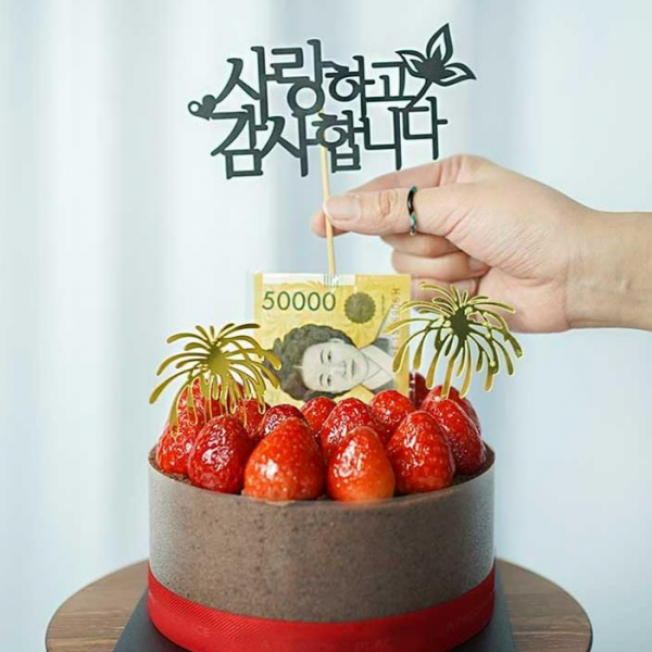 [차렌시아] 돈 나오는 케이크 돈 뽑는 용돈 박스 반전 케이크 돈티슈 만들기 DIY세트, 3. 케이스(중형)+토퍼(사랑하고감사합니다)