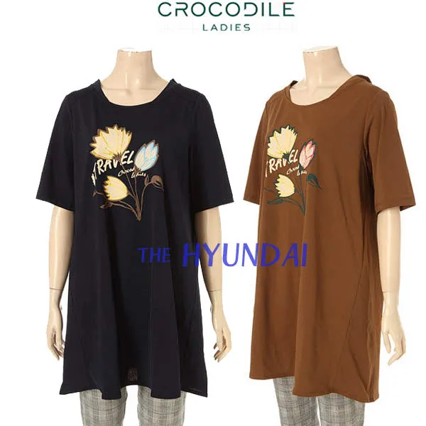  현대백화점 크로커다일레이디 Cl9mts703 앞판 플라워 프린트로 포인트를 준 롱티셔츠