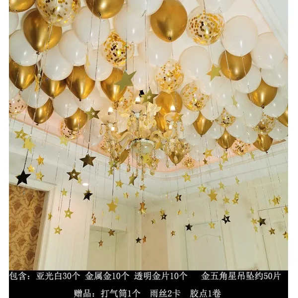 쁘띠로로 기념일이벤트 타인데이 흩날리다 에어 공 명절 독창적 생일 파티 일주년 경축일 지붕 인싸템 분위기, 아광 화이트 _크롬금 _금괴 공 _골
