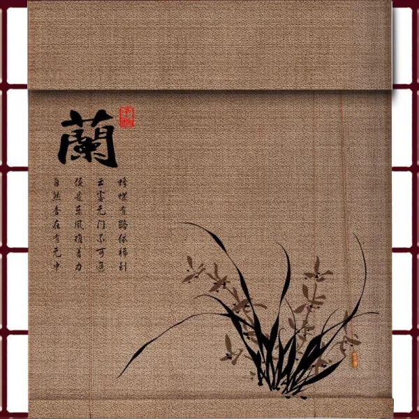 롤스크린 카보나이징 대나무발 참선 빈티지 현관 배경 칸막이 중국일본식 다실 서재 장식그림 커튼, T19-블루