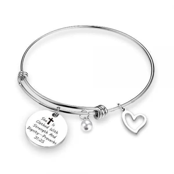 TOGON Religious Bracelet 그녀는 힘과 위엄으로 가득 차 있습니다. 팔찌 영감을주는 선물 Christian Gif