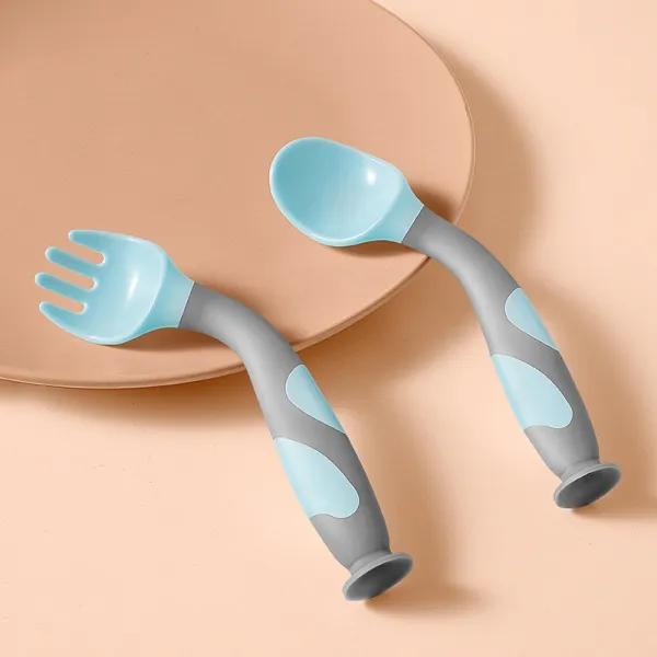 [해외 직송]HY 훈련 배운 술 밥을 먹는 아기 아기 이유식 훈련을 하고 아들 엘보 가변형 아동용 포크 스푼 세트 식기 한살이다 QH30 A15, 그린
