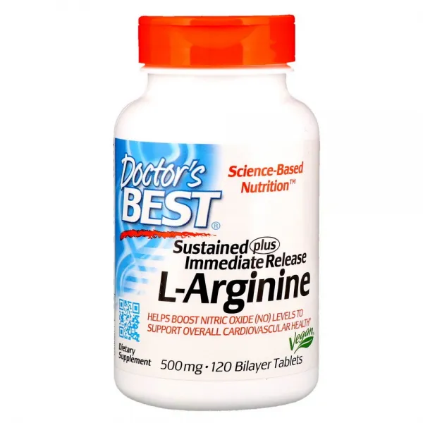 [미국직구]Doctor's Best 지효성 + 즉효성 L-아르기닌 500mg 이중층정제 120정, 선택, 상세설명참조