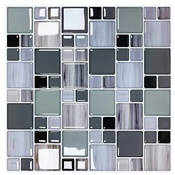 Apsoonsell 10 3D 모자이크 박탈 및 스틱 다시 스티커 자기 접착 장식 벽 홈 장식 부엌 욕실의 탈착식 벽지 10 x 10 인치, 본상품