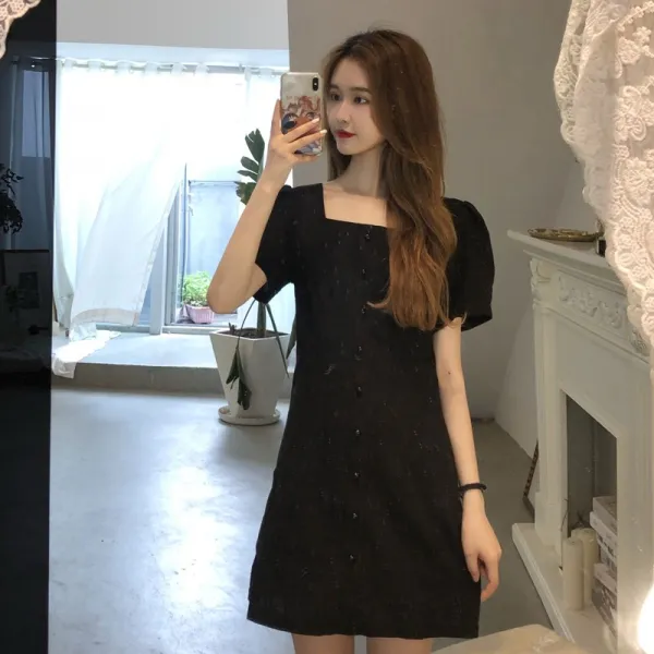 학원풍 화이트 칼라 버블 반팔 날씬해 보이는 원피스 작은 키 선녀 초 선양기 신하