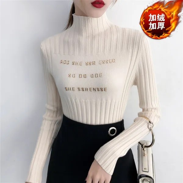 초록무역 해외배송 베이직 셀럽룩 골지 레터링 물결넥 슬림니트