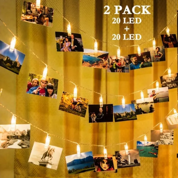 Gigalumi 2 팩 사진 클립 문자열 조명 20 피트 20 Led 요정 문자열 조명 사진 카드 및 메모 파티 오용 Usb 전원 웜 화이트 단일옵션