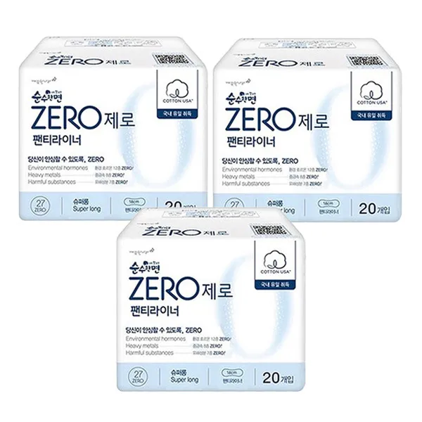 순수한면/생리대/제로zero 라이너/순면커버/롱20px3 단품