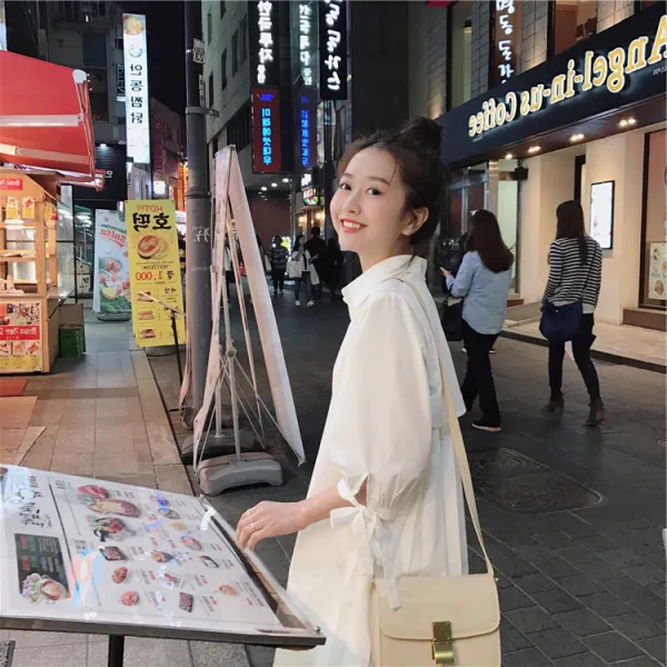 주름 크림 단아한 여성 SUKOL 미니멀리즘 냉담 루즈핏 IMISS 점프슈트