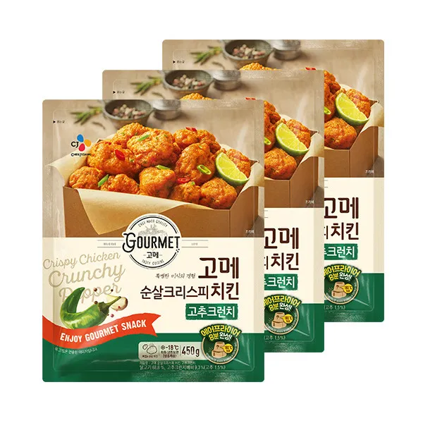 [CJ제일제당] 고메 순살크리스피 치킨 고추크런치 450gX3, 상세 설명 참조, 450g