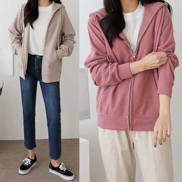 심플리투데이 여성용 봄 가을 니트후드집업