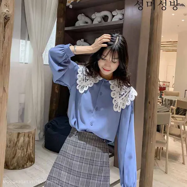 성미성방 블라우스 여 디자인 소중추 2019년 빈티지 항구 느낌의 루즈핏 긴팔 셔츠 패션X01
