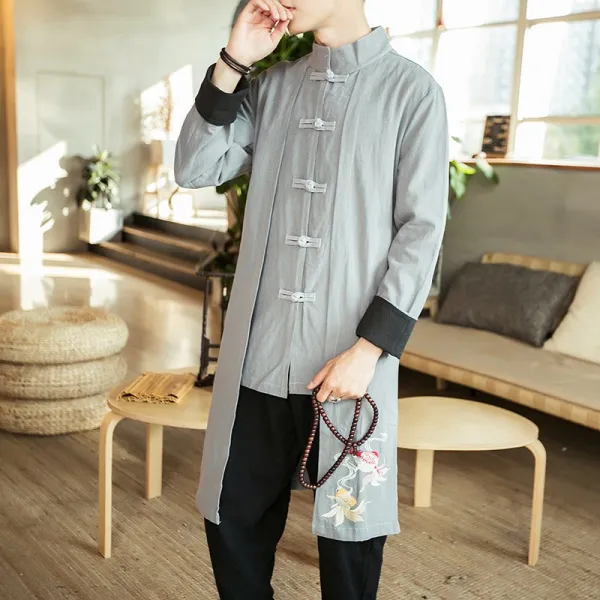 남성 롱 트렌치 코트 가을 겨울 중국풍 학자수 벨레 부 남장이 무릎 위를 지 L