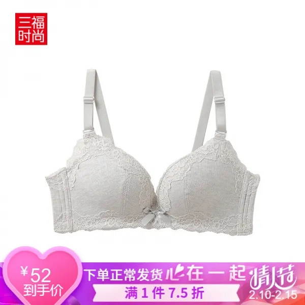 삼복 얇다 B 컵 무강권 문흉 웨이브 사이드 레이스 니트 면감 속옷 386697 엷은 회색 75B