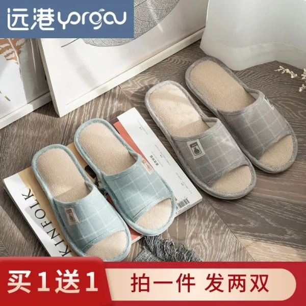 원 항 1 선 마 슬리퍼 녀 여름 실내 미끄럼 방지 커 플 집 바닥 아마 천 차갑다 끌 남자 네 계절 슬리퍼 분 홍 + 추 향 녹색 2 쌍 38 / 39