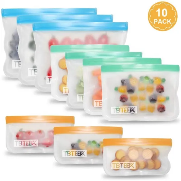 TBTeek 스낵과 과일 음식 재워 고기 시리얼 재사용 보관 가방 10 팩 BPA FREE 새는 것이 쉬운 환경 친화적, 상세페이지참조