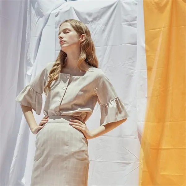 [바이바이섭] SQUARE SHIRRING BLOUSE GRAY[A]