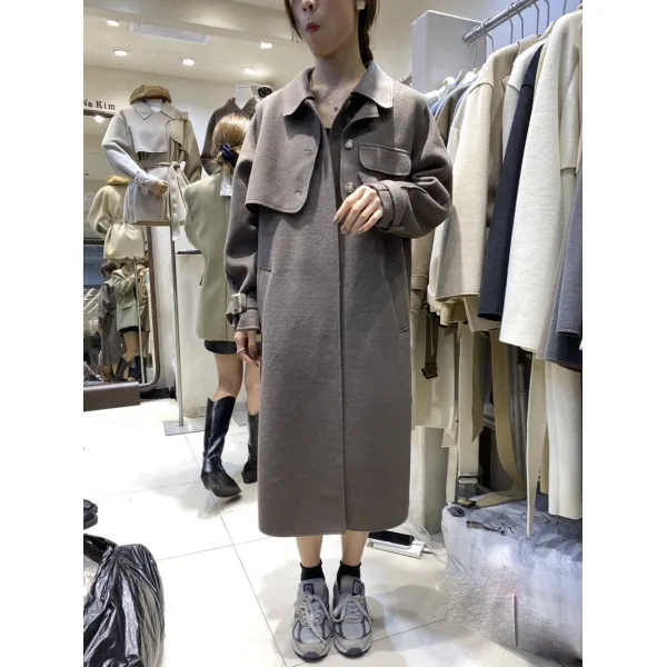 미향 헵번풍 양면 나사 코트 여성 하프기장 허리보정 모직 커버 트렌드 하프트렌치코트