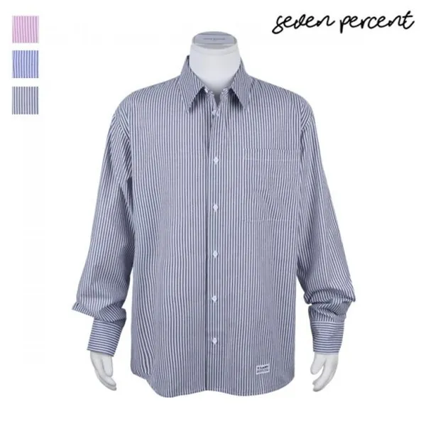 세븐퍼센트 J 남여공용 포켓 스트라이프 오버핏 셔츠