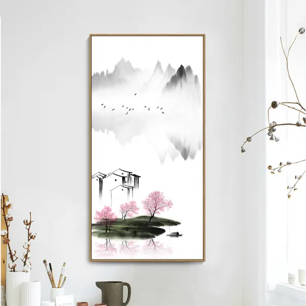 모언 MUYAN 신 중국식 현관 인테리림 추상무늬 산수화 노르딕 심플 모즈 소파 등, 살구색 독립