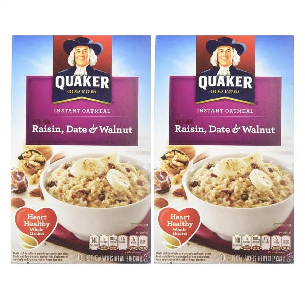 Quaker 퀘이커 레이즌 데이트 월넛 오트밀 37g 10개입 2팩 Oatmeal Raisin Date Walnut 1회