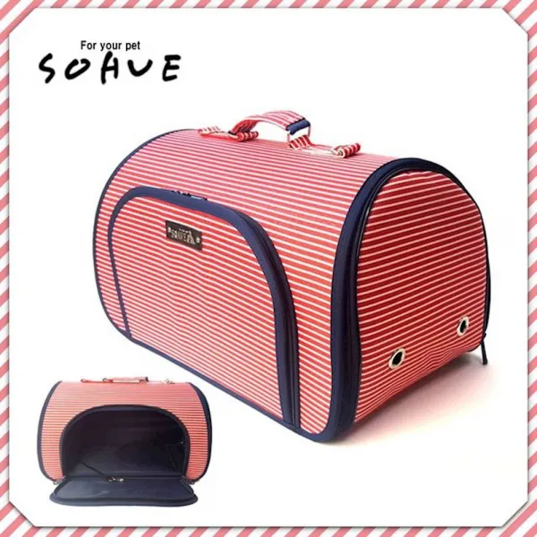 스트라이프 패턴 강아지 이동가방 레드 용품 애견 켄넬 여행 펫 반려견 케이지 산책