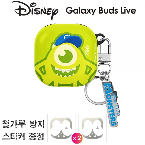 디즈니 갤럭시 버즈 라이브 케이스 buds Live Disney 스티커 미부착 철가루 방지 증정, 몬스터 대학교 심플_베이직 마이크