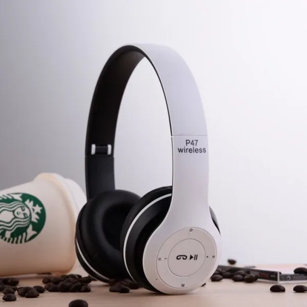 어학용 블루투스 무선 헤드셋 헤드폰, 공식 표준 + P47 (Fashion White)은 6 시간 동안 지속적으로들을 수 있습니다