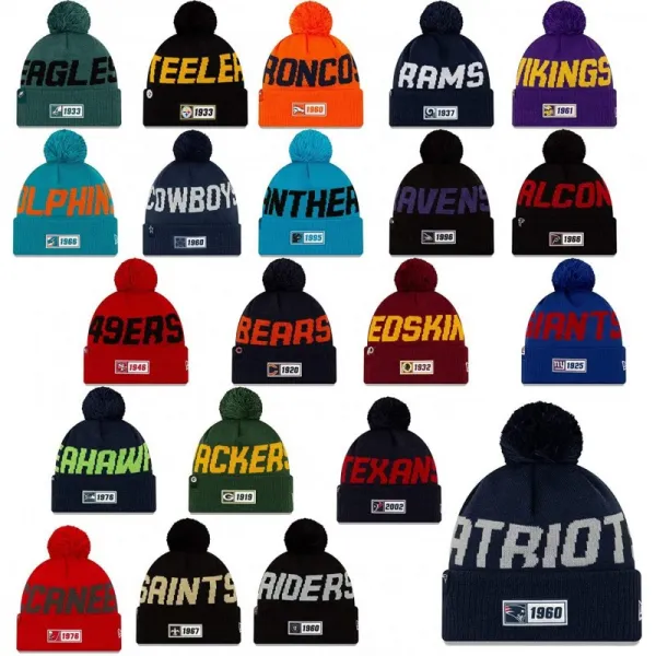 뉴 에이지 비니 모자 NFL 사이드 라인 18/19 Road Hat Away 시애틀 Seahawks Raiders 애국자 등