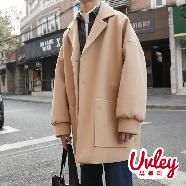 유블리 남성 모직 하프 코트 5color 퍼프 소매 오버핏 박시핏 빅사이즈 캐주얼룩 캠퍼스룩 남친룩(UV216144WD)