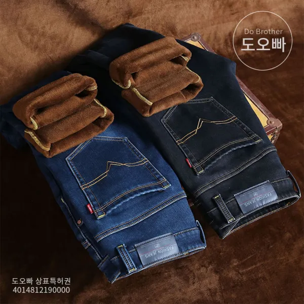 도오빠 남성 기모 청바지 일자핏 캐주얼 남자청바지 안감 벨벳 겨울 남자바지 기모바지 기모청바지