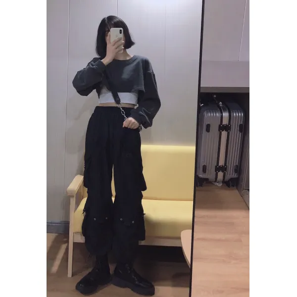 워크웨어바지 카거팬츠 냉담 무드 눈길을 끄는 여성 맨투맨 츄리닝바지 겨울 가을 CHIC 멋진