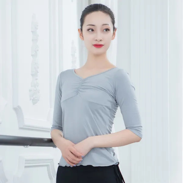 해외직구아울렛 현대 무용 연공복 미들 소매 상의 여성 모달 드로스트링 있음 슬림 에스닉 형체 룩