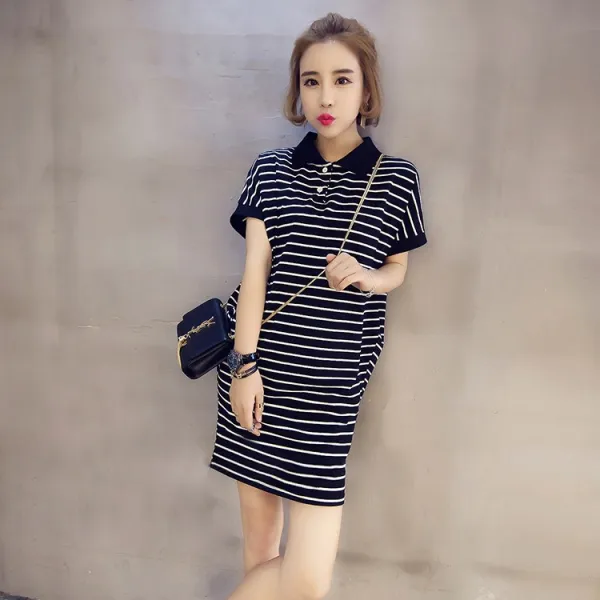 패션이루 스트라이프 원피스 빅사이즈 여름 반팔 여성 캐주얼