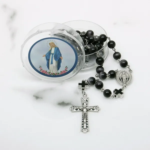 가톨릭 천주교 성물 5단묵주 케이스 차콜 캐치아이 이태리수입 