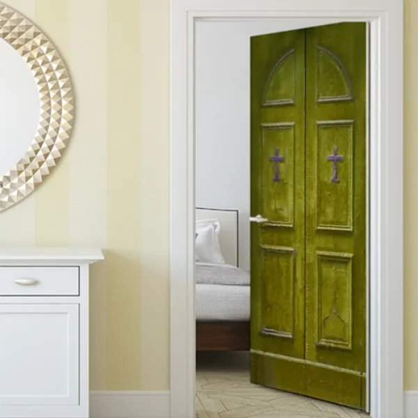 위드지저스 (현관문 시트지) 십자가 빈티지 WOODEN DOOR 택1 - 교회인테리어 기독교인테리어 입당인테리어 교회꾸미기 시트지, 2.옐로우