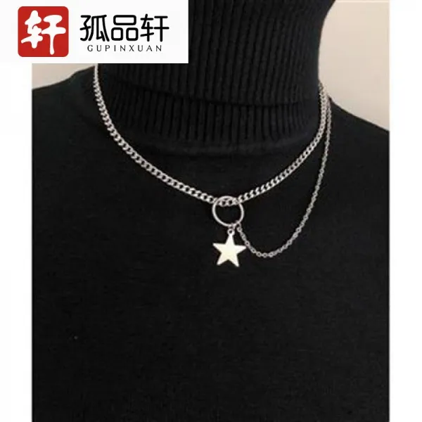 고품 헌 조남 오각 별 티타늄 스틸 목걸이 디스코릭 힙합 하프 쇄골 왕일박 동형