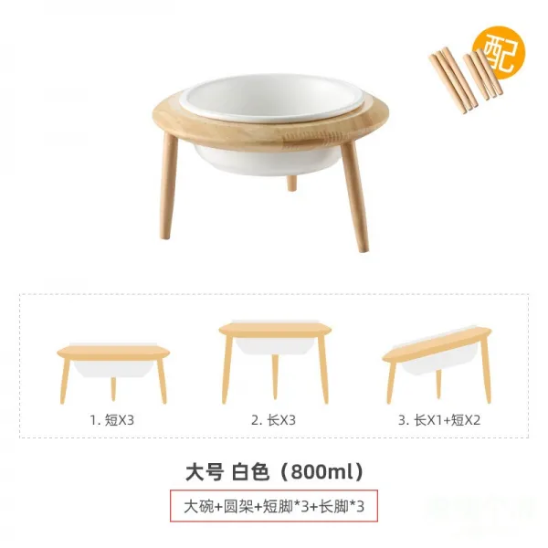 식사 거치대 조절 애완동물 펫 기울다 입 도자기 대사발 하이 식대야 물그릇 강아지용 고양이, 큰사이즈 라지 -화이트 그릇 _거치대, 800ml -건의 10근 이상