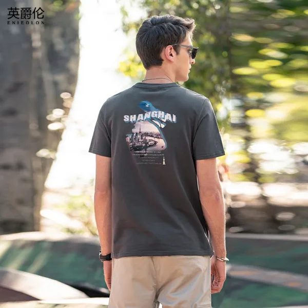 Mar.01 4번 펀치 순면 도시풍 반팔티 상해패턴 한국판 슬림 프린트 반팔 상의Z