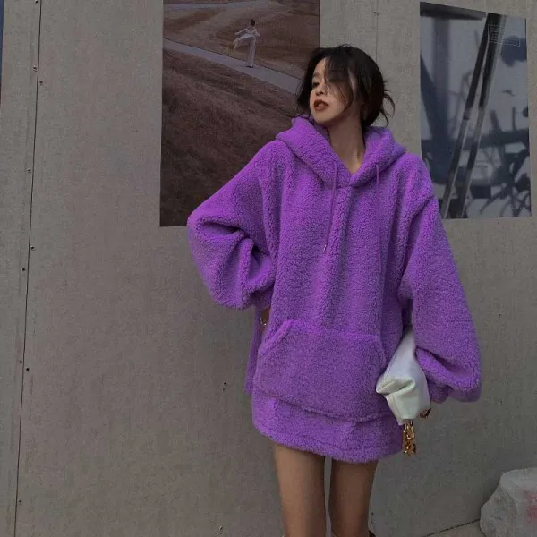 Nov.21 122번 후드 기모 도톰 여자 가을 겨울 램스울 후드 상의 미디 솔리드 여성복습하다Z