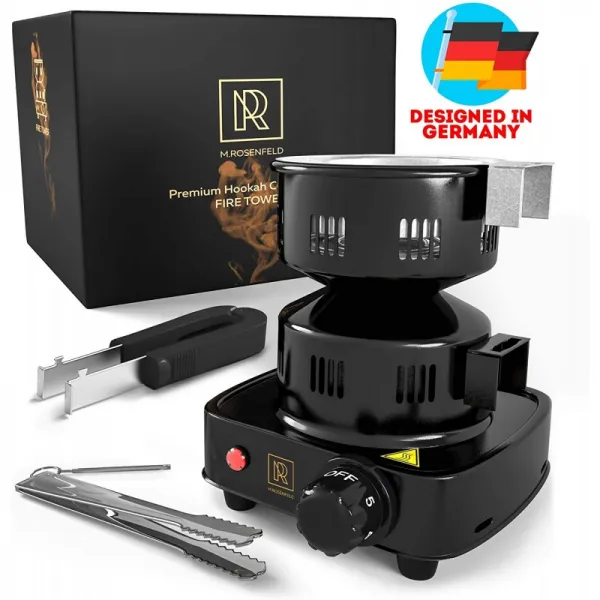 프리미엄 물 담뱃대 석탄 버너 450W – FIRE TOWER Shisha를위한 다목적 전기 물 담뱃대 숯 버너 무료 물 담배 집게 과열 방지, 단일옵션