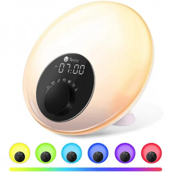 Tekjoy Wake Up Light 선 라이즈 알람 시계 일출 및 일몰 시뮬레이션 기능이있는 LED 디지털 모닝콜 알람 FM 라디오 수면 보, 단일옵션