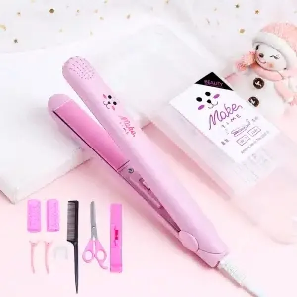 Dec.07 977번 학생 미니클립보드 여닫이 스트레이트 롤 투 헤어 속단추 앞머리말기 망신살빼기z 핑크 토끼 1 + 8 수납 함 선물 