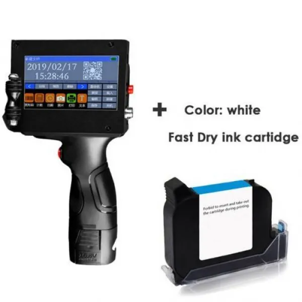 [해외] 잉크젯 라벨 프린터 로고만료 날짜배치 코드일련 번호라벨바코드QR 코드 용핸드 제트 핸드 헬드 열, add 1 white cartidge