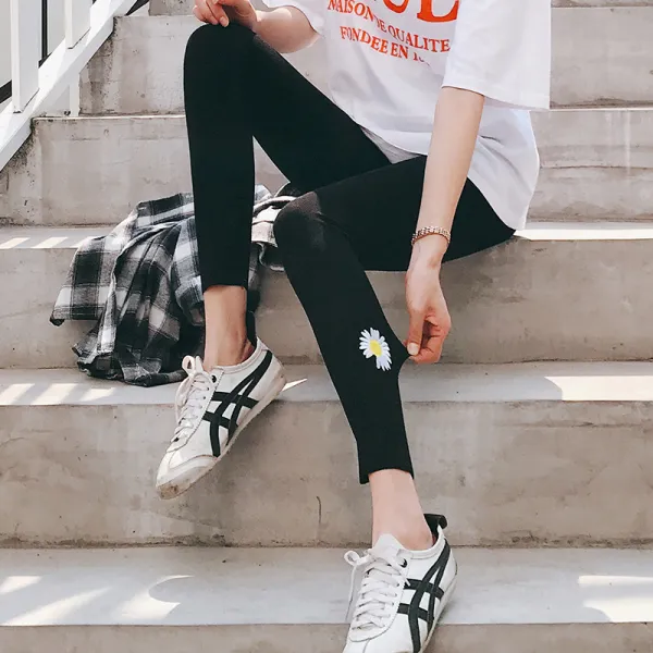 레깅스 리틀데이지 봄가을 그레이 나선형무늬 여성바깥에착용 얇은타입 순면 하이웨스트 탄력 타이트 9부바지