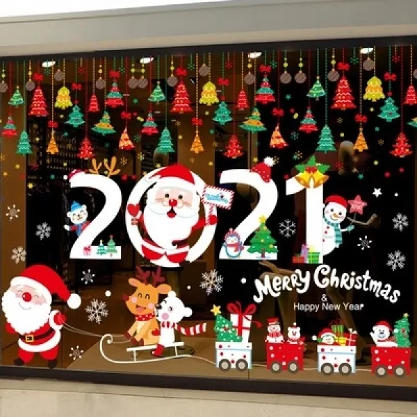 가랜드 화환 장식품 유리전용 스티커지 눈송이 상점 T20 14.성탄 원소 펀칭볼