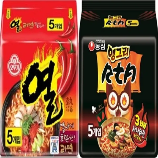 농심 앵그리 너구리 RTA멀티(5입)1팩+ 오뚜기 열라면 멀티(5입)1팩 총10봉, 10개